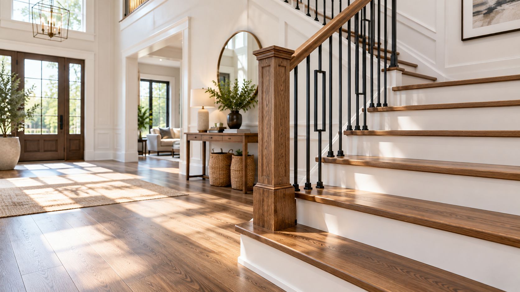Stair installation with treads and risers